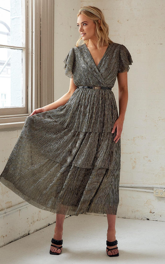 Dawn Dress - Black Gold Metallic