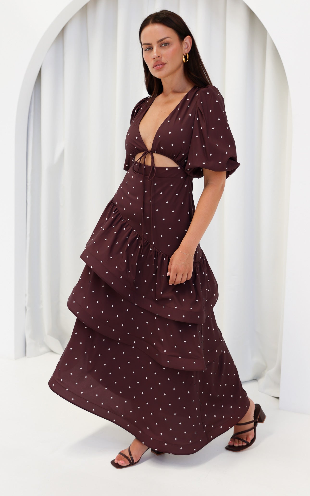 Deja Maxi Dress - Chocolate Brown Cream Diamond