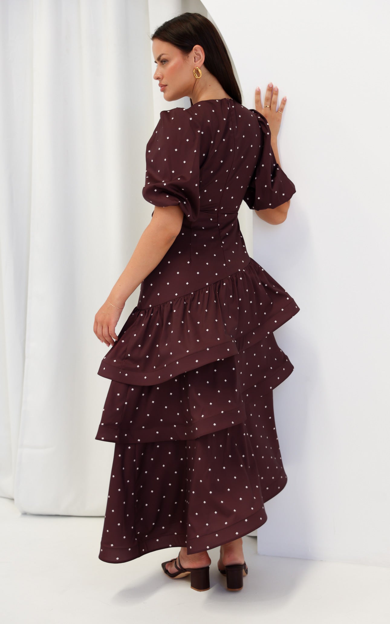 Deja Maxi Dress - Chocolate Brown Cream Diamond