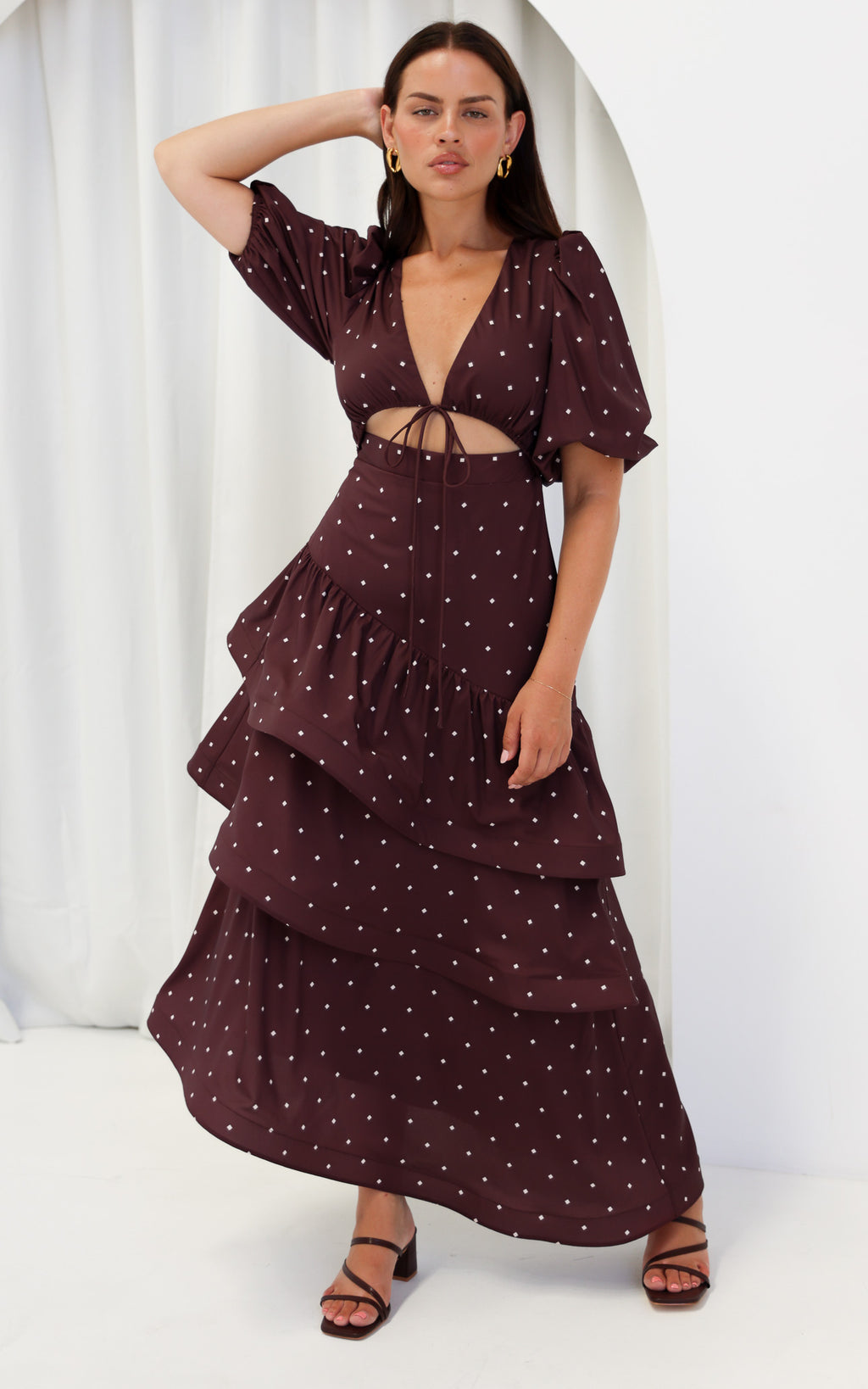 Deja Maxi Dress - Chocolate Brown Cream Diamond