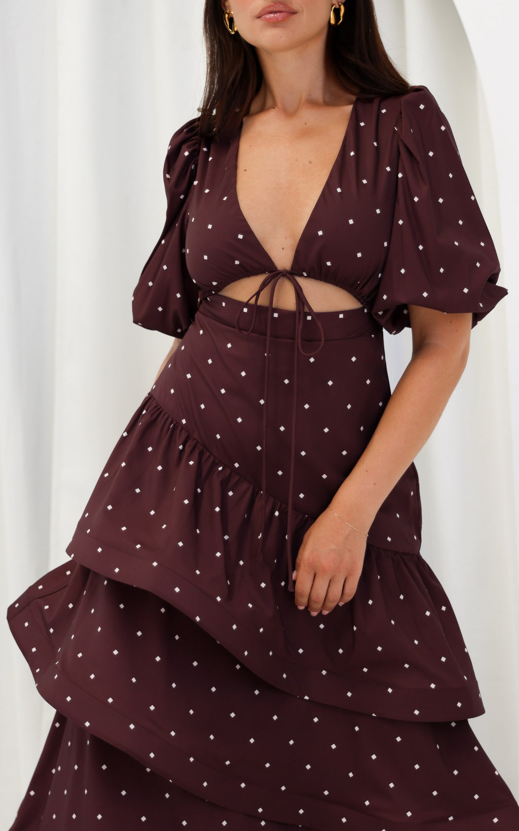Deja Maxi Dress - Chocolate Brown Cream Diamond