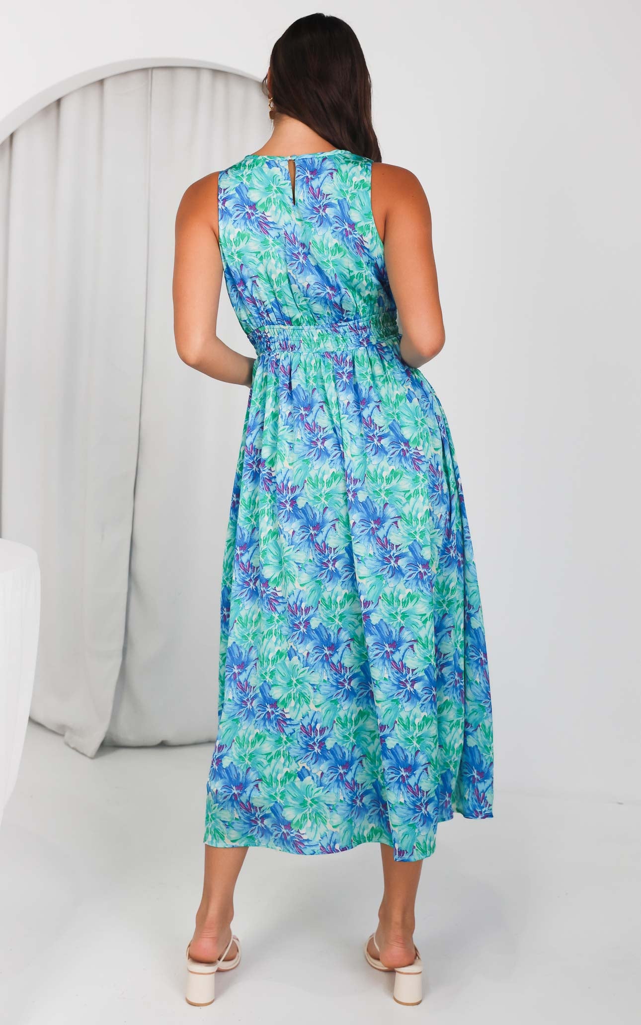 Monique Sleeveless Maxi Dress - Green Blue Floral