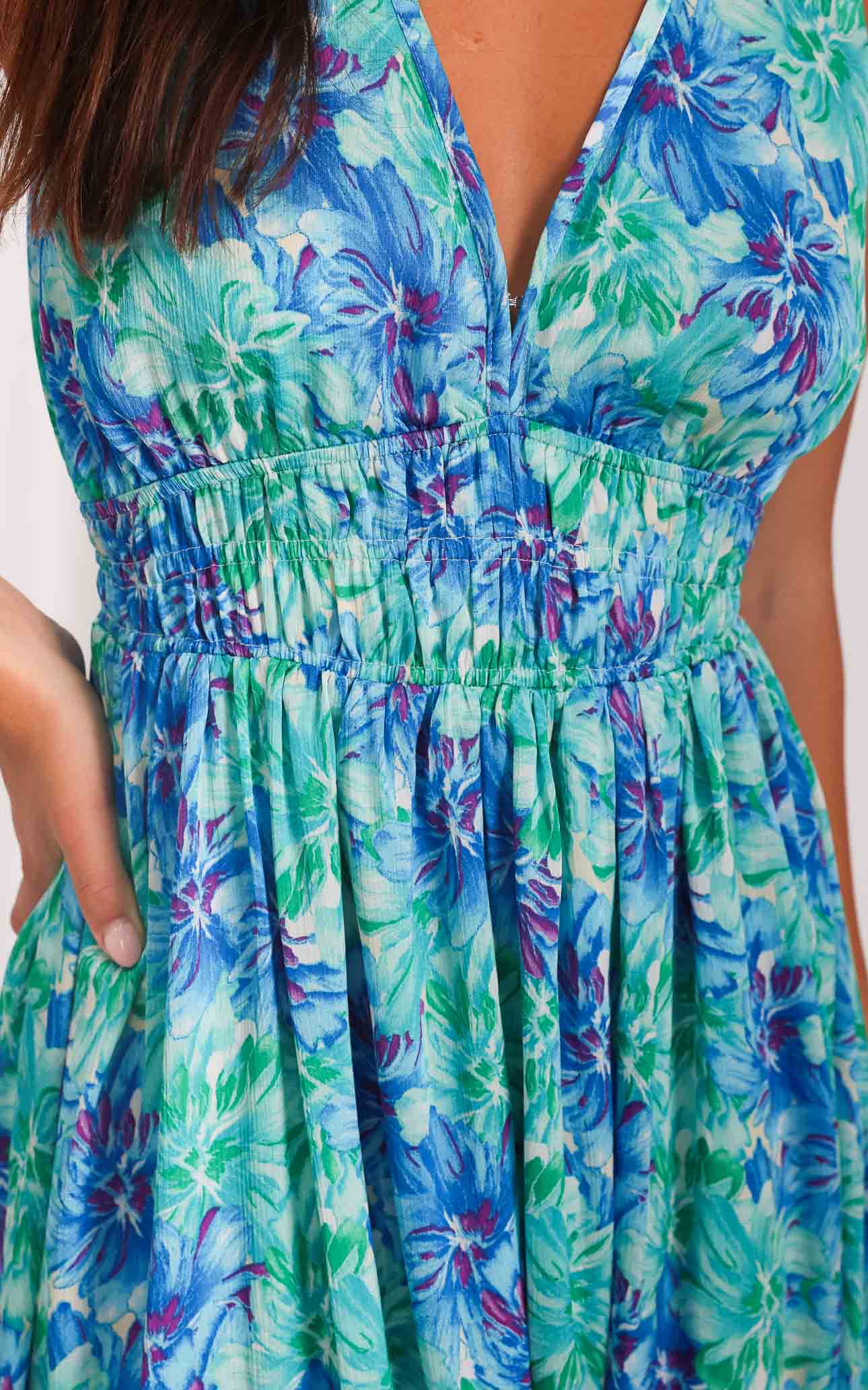 Monique Sleeveless Maxi Dress - Green Blue Floral