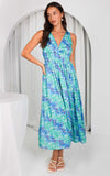 Monique Sleeveless Maxi Dress - Green Blue Floral