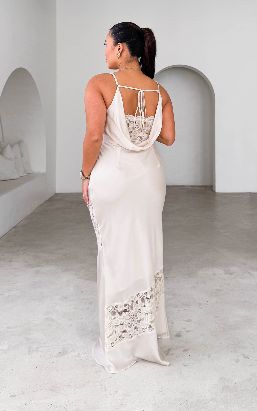 Delphine Diagonal Lace Panel Maxi Dress - Bone