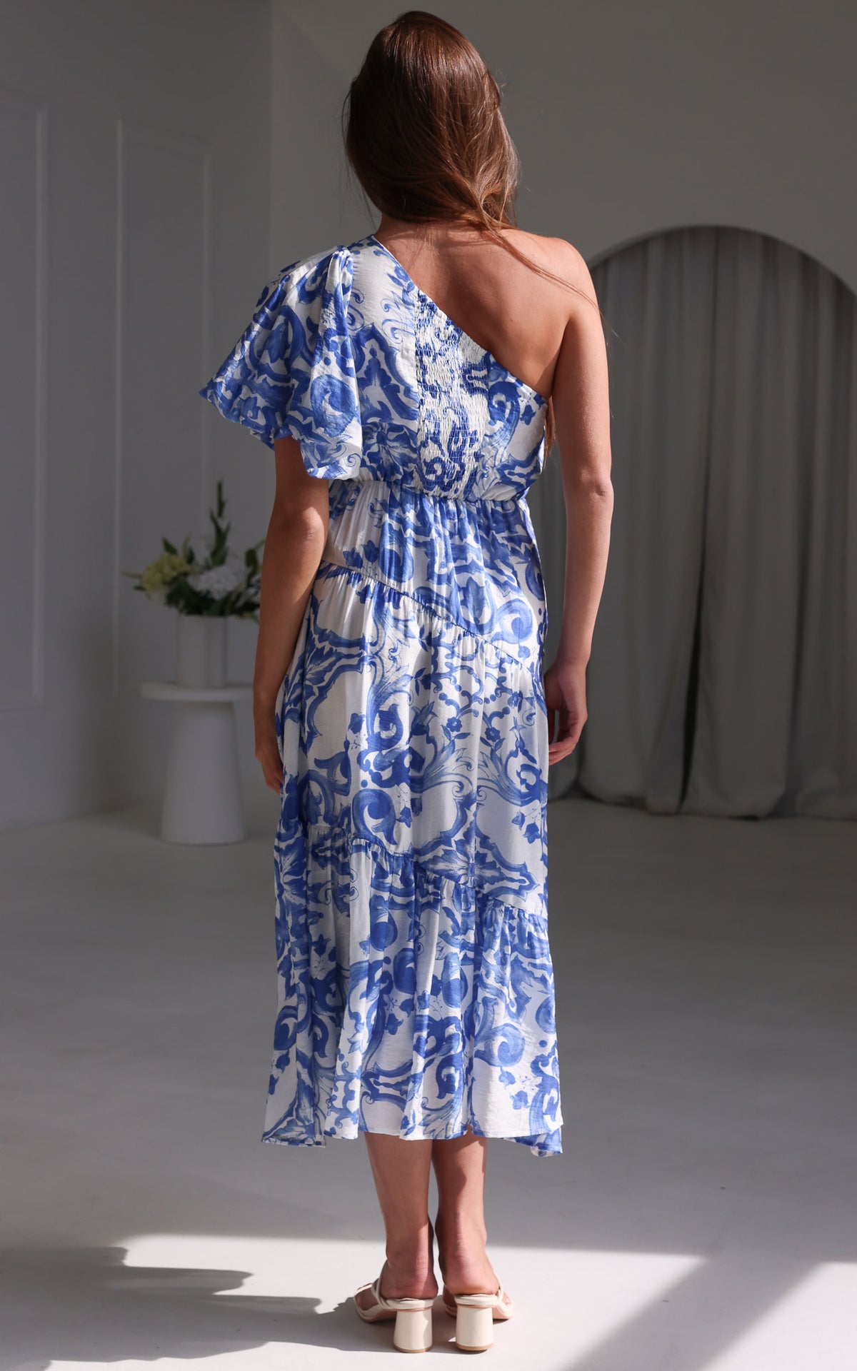 Denver Maxi Dress - White Blue Print