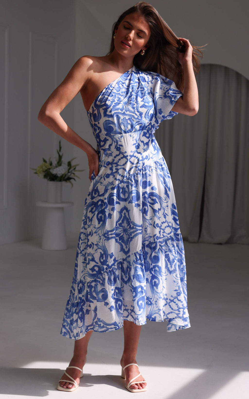 Denver Maxi Dress - White Blue Print