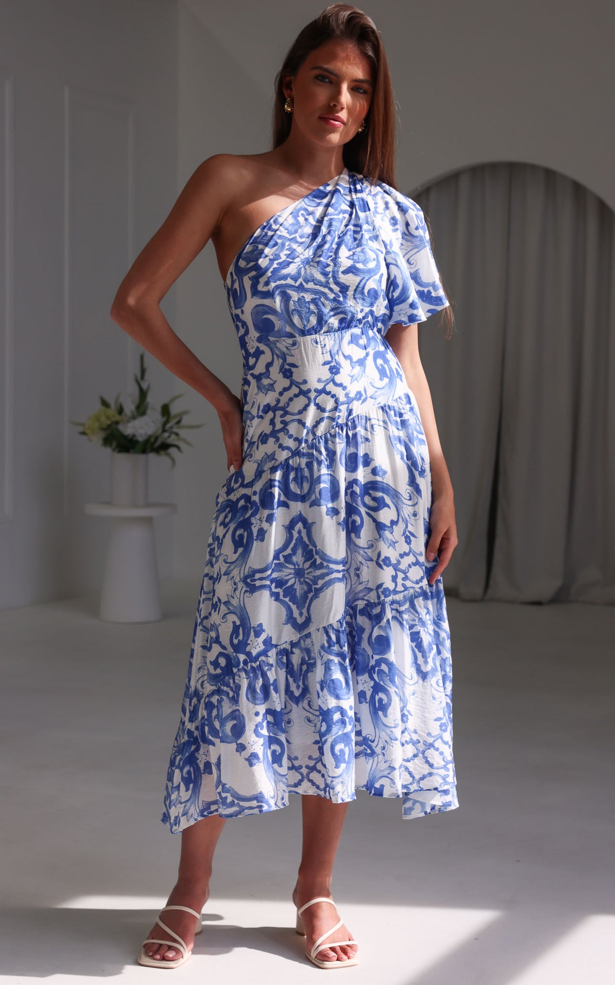 Denver Maxi Dress - White Blue Print