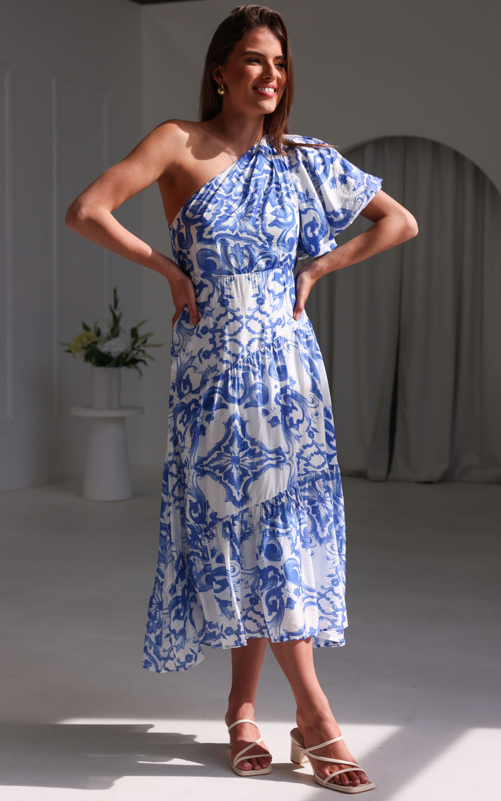 Denver Maxi Dress - White Blue Print