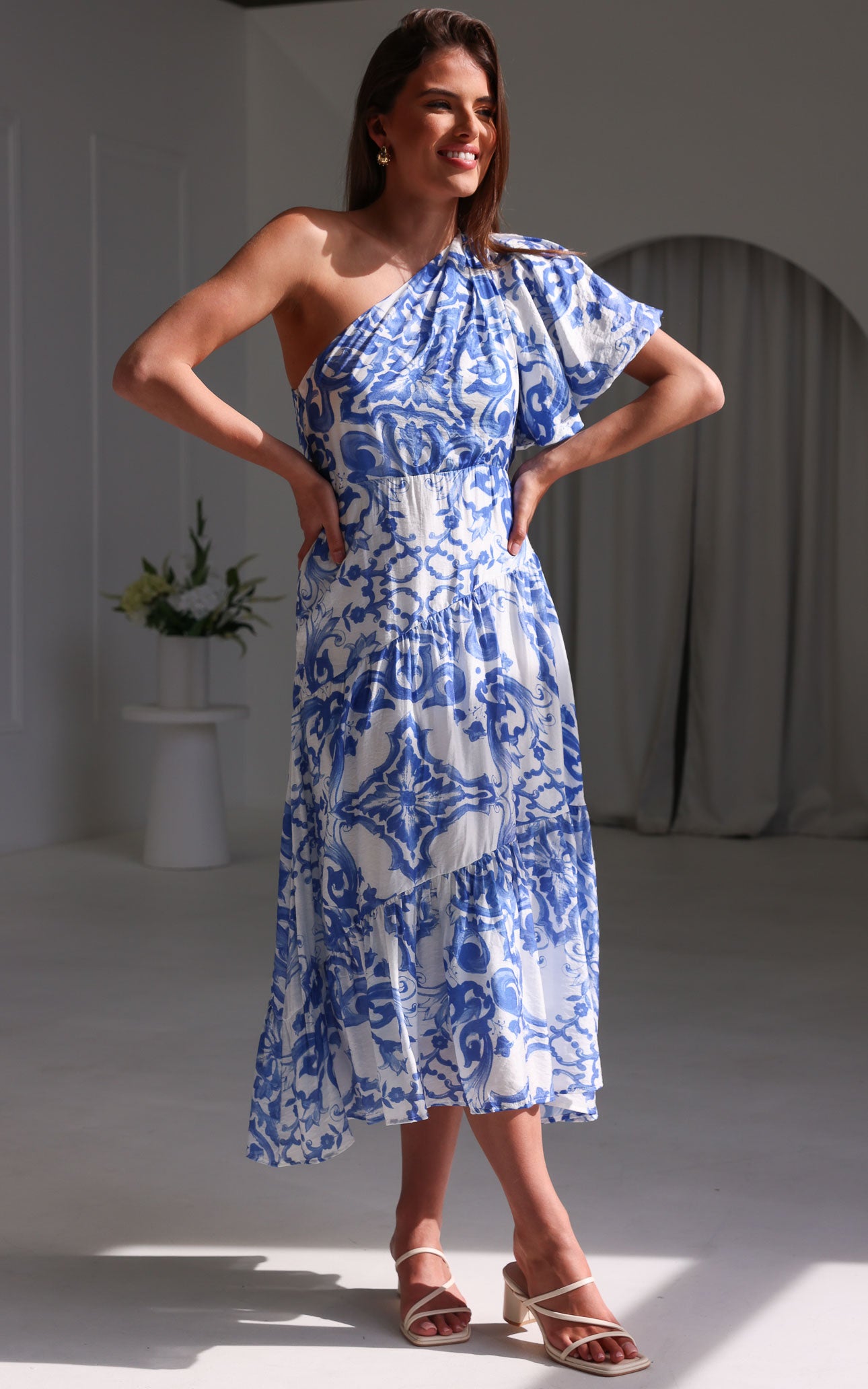 Denver Maxi Dress - White Blue Print