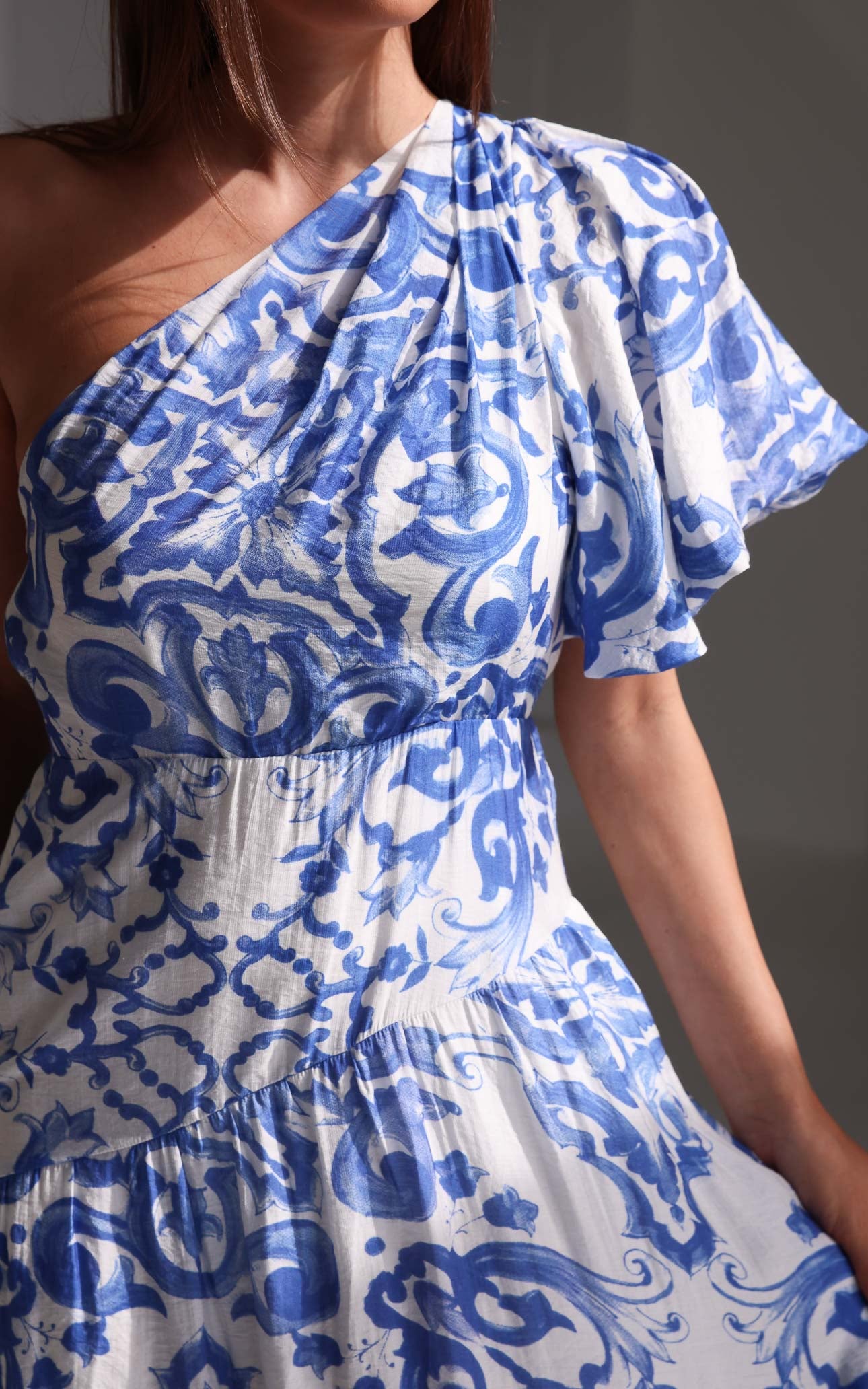 Denver Maxi Dress - White Blue Print