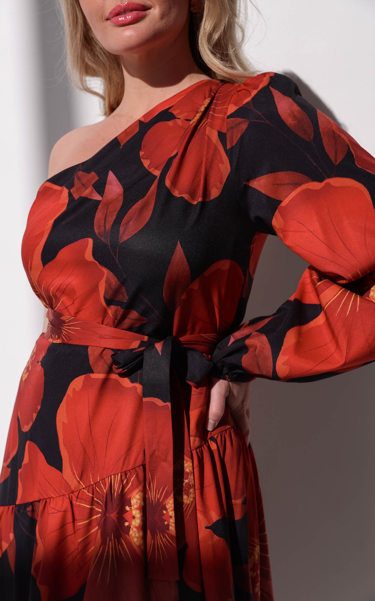 Denver Long Sleeve Maxi Dress - Black Red Floral