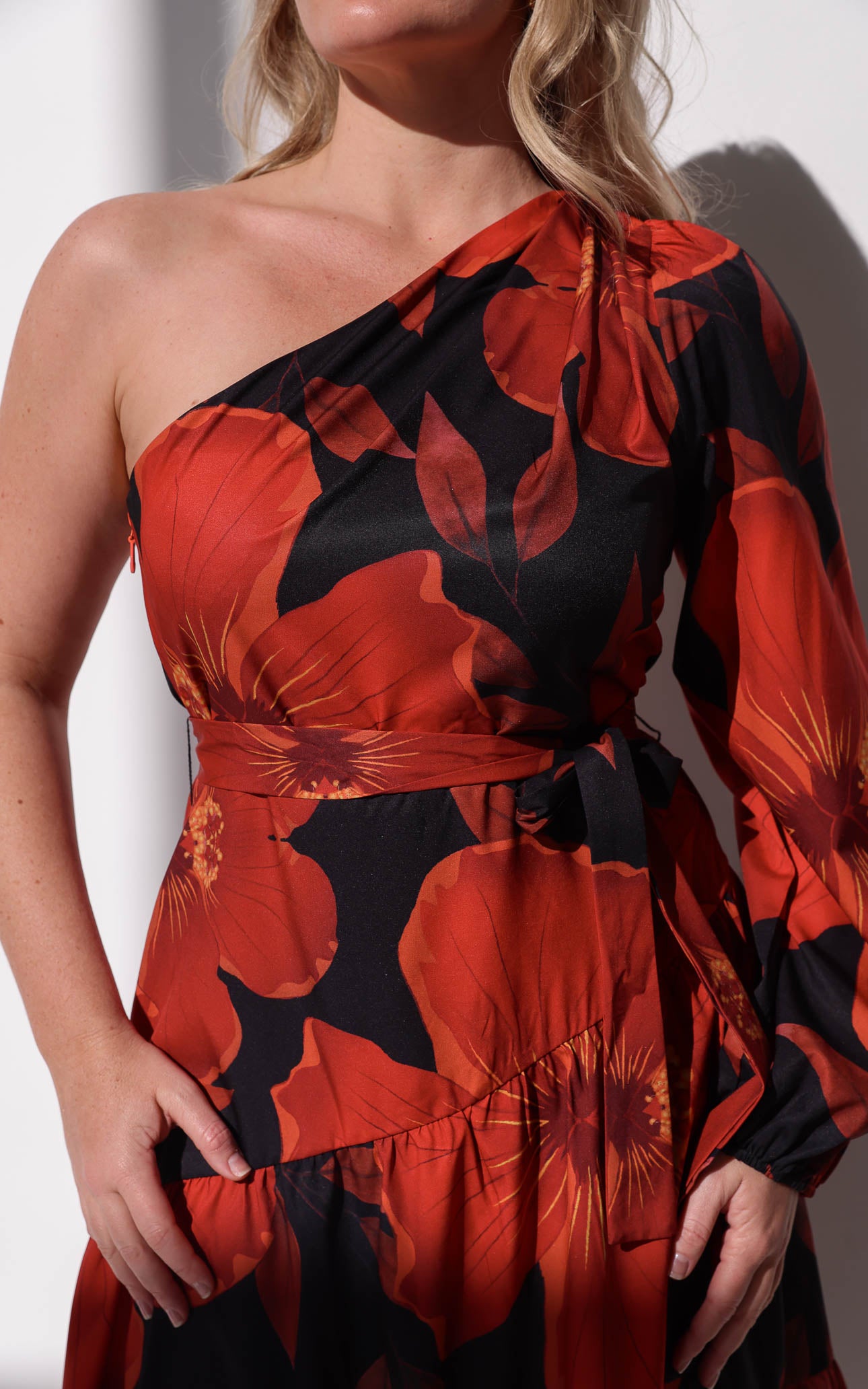 Denver Long Sleeve Maxi Dress - Black Red Floral