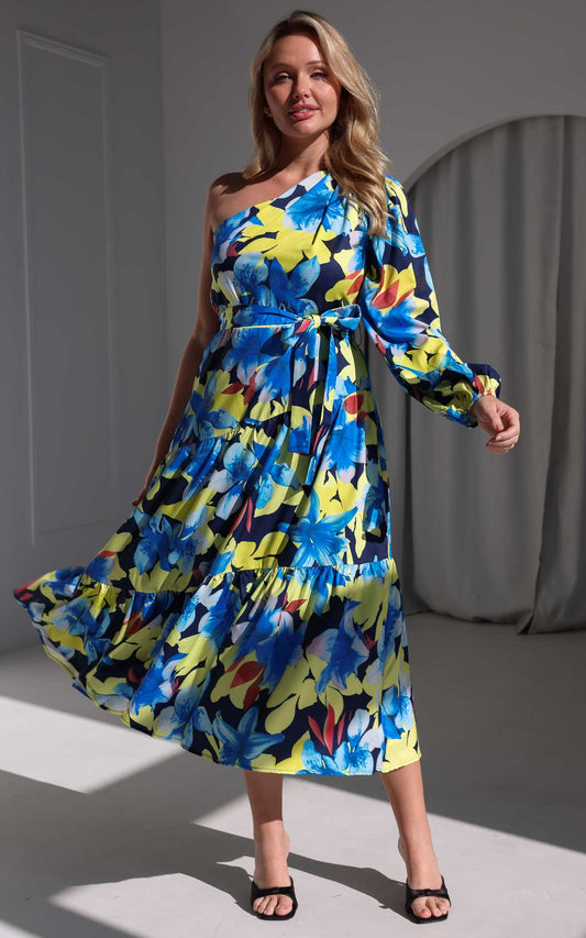 Denver Long Sleeve Maxi Dress - Blue Green Floral