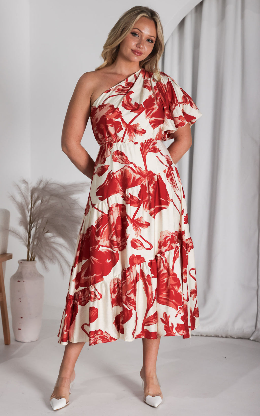 Denver Maxi Dress - Beige Red Floral