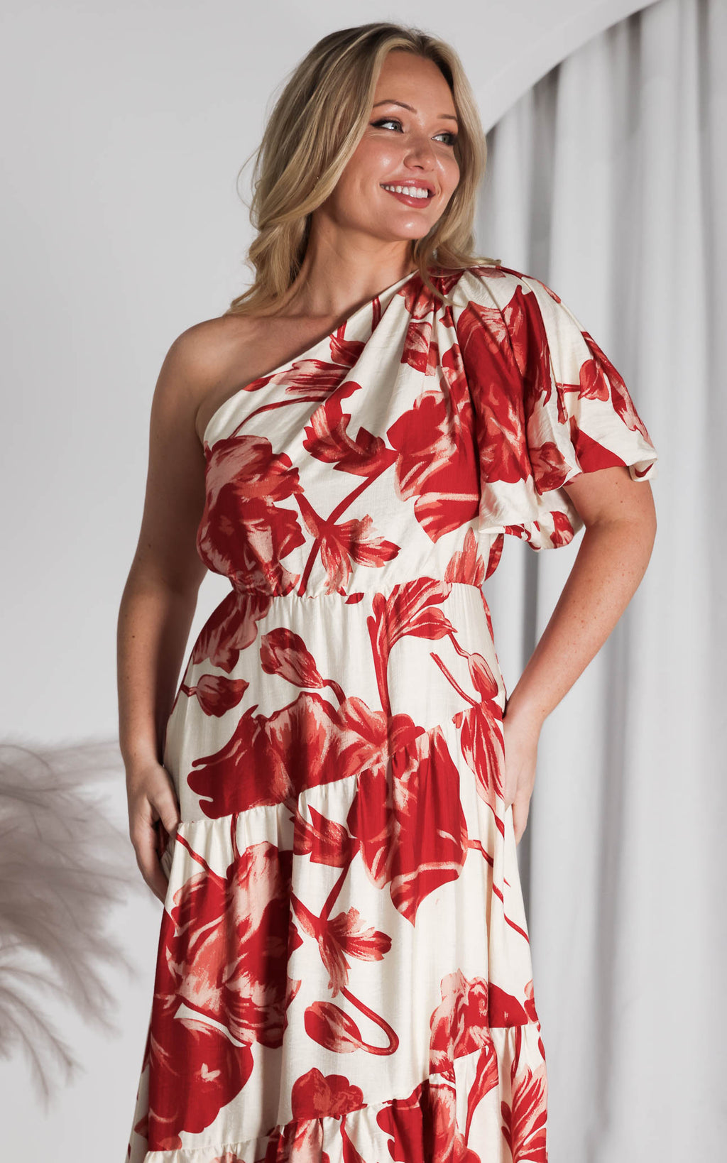 Denver Maxi Dress - Beige Red Floral
