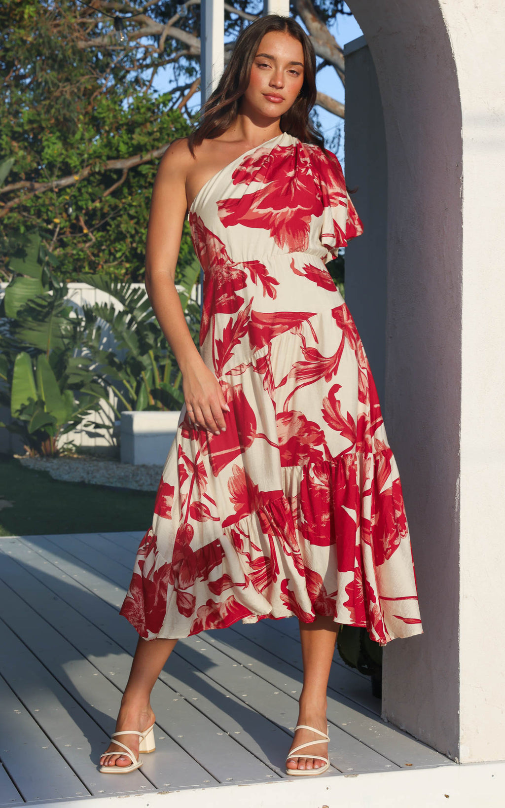 Denver Maxi Dress - Beige Red Floral