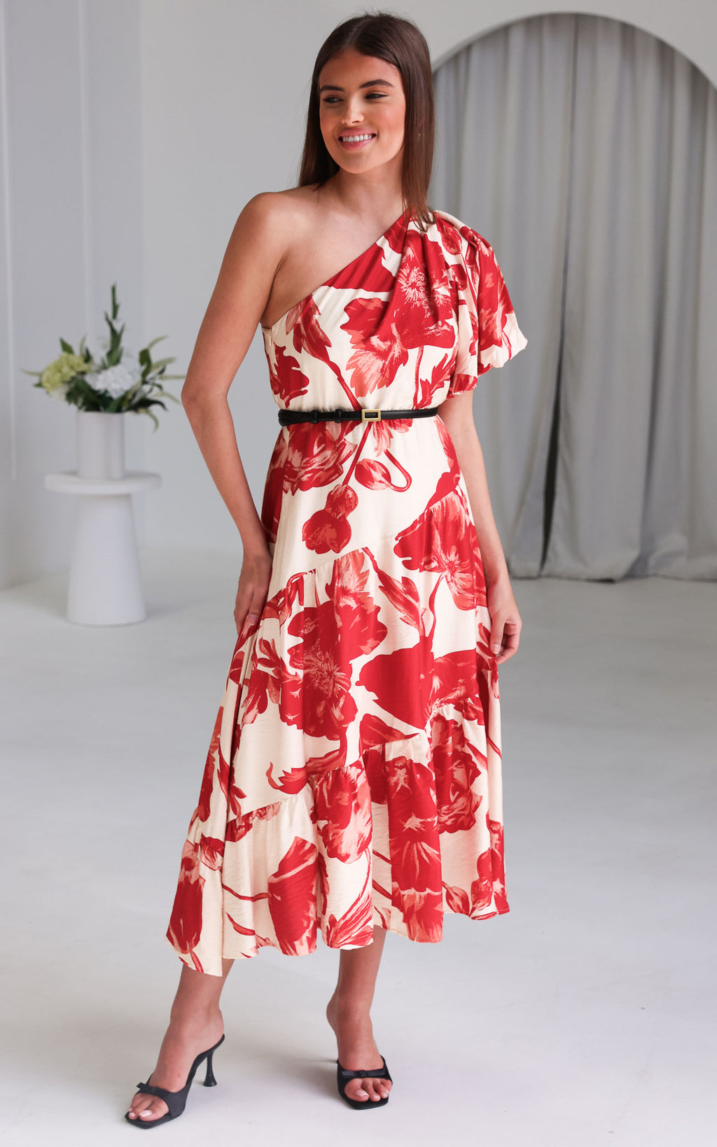 Denver Maxi Dress - Beige Red Floral