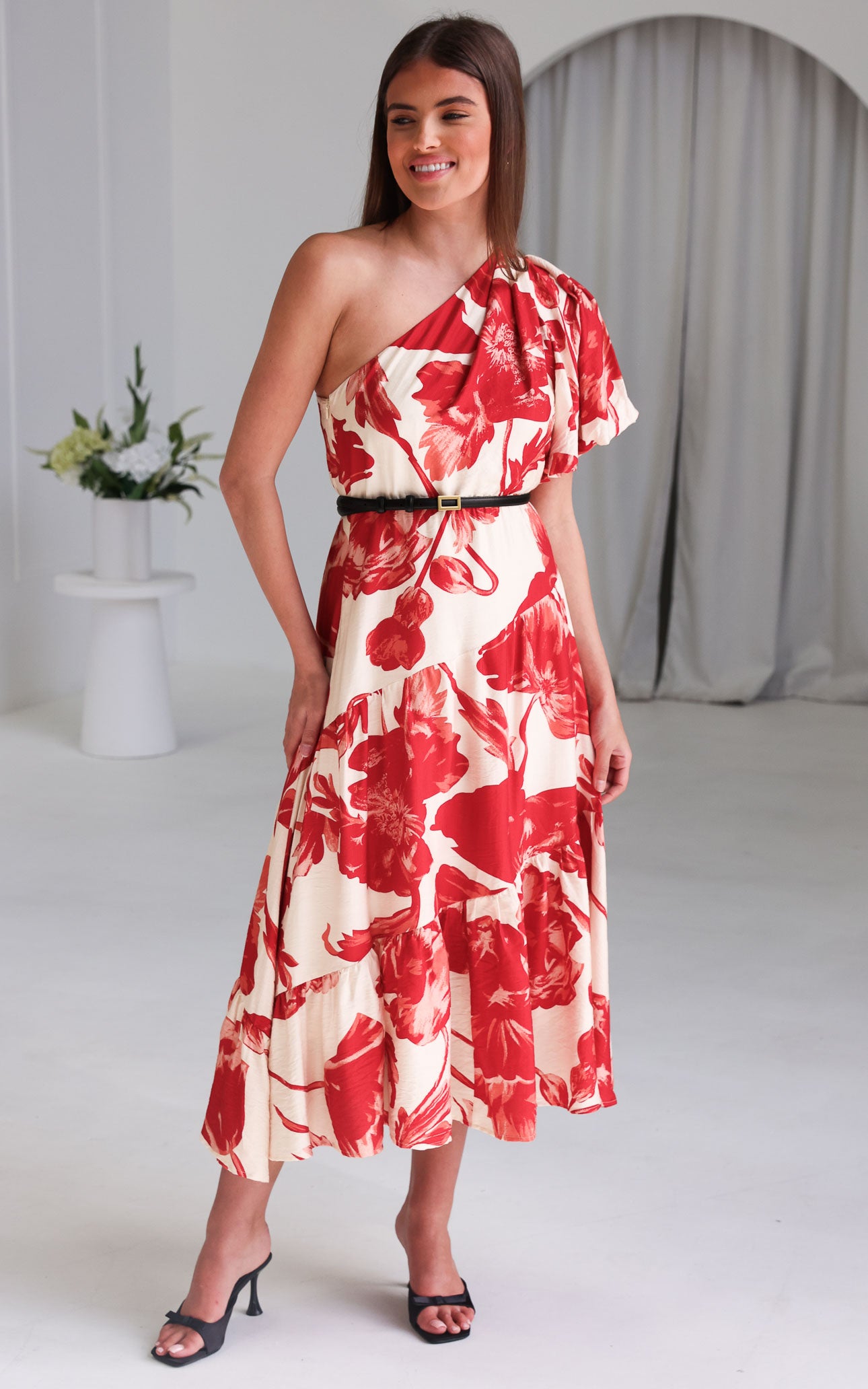 Denver Maxi Dress - Beige Red Floral