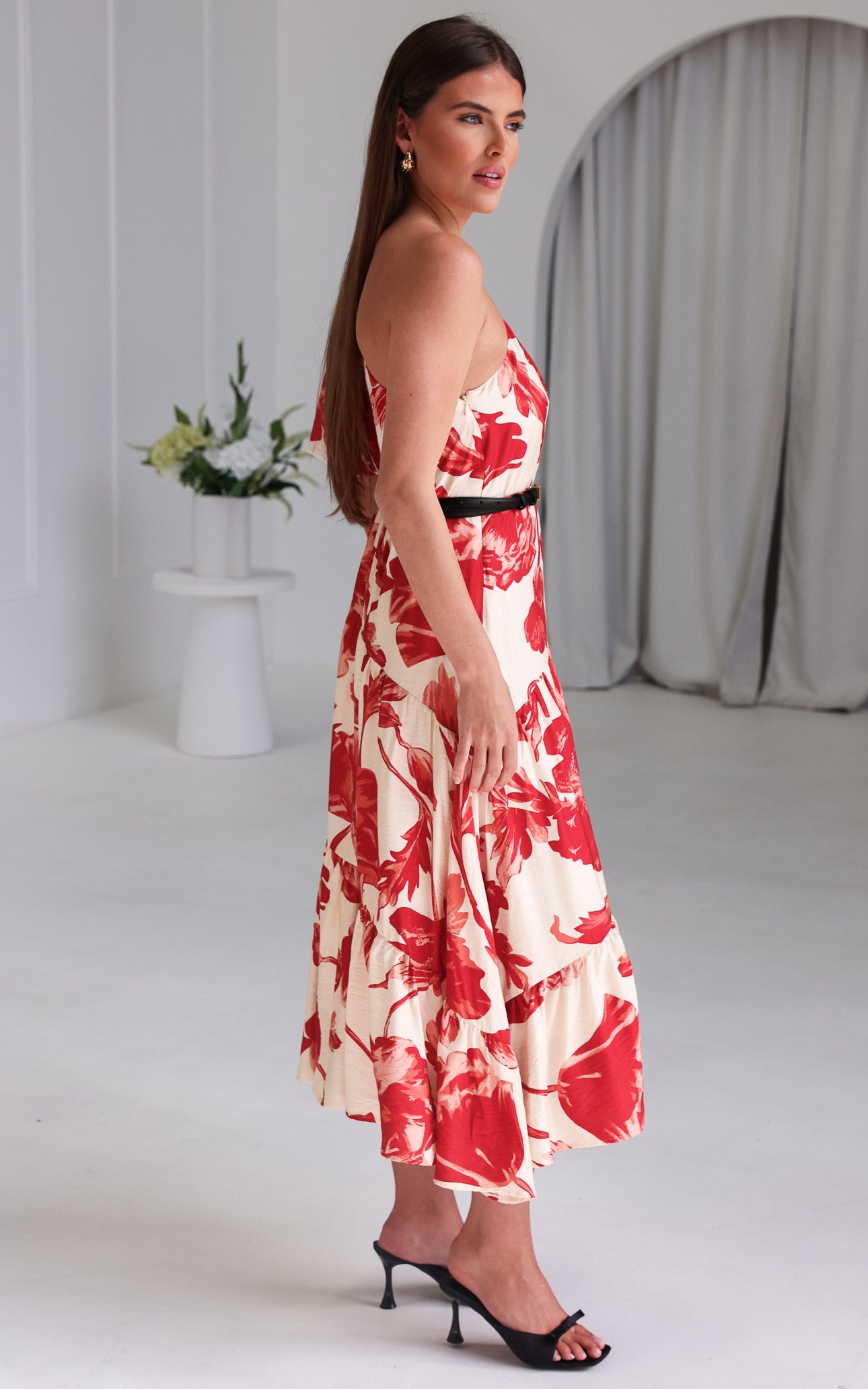 Denver Maxi Dress - Beige Red Floral