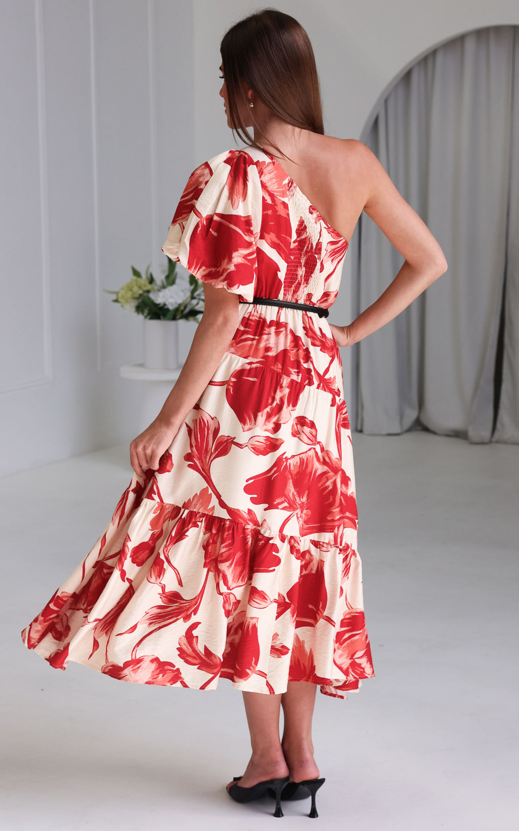 Denver Maxi Dress - Beige Red Floral