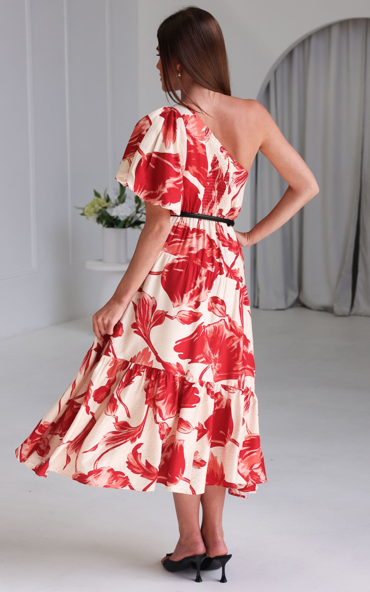 Denver Maxi Dress - Beige Red Floral
