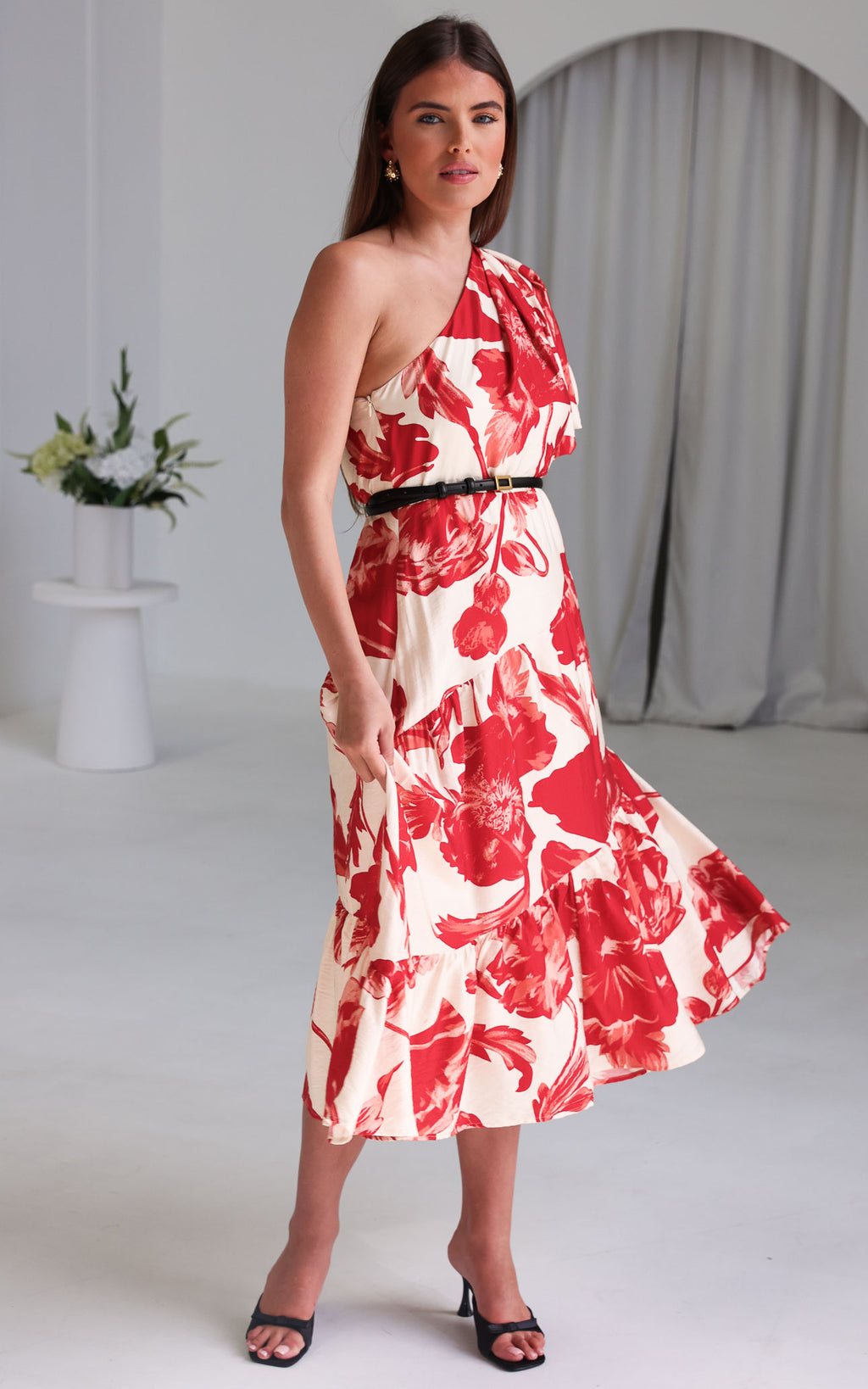 Denver Maxi Dress - Beige Red Floral