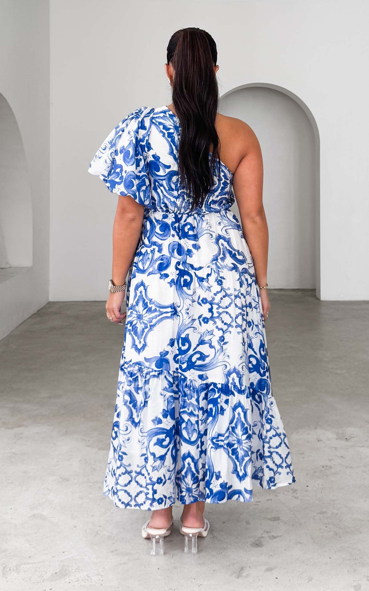 Denver Maxi Dress - White Blue Print
