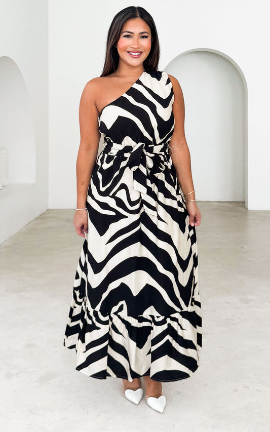 Devina Maxi Dress - Black Abstract Print