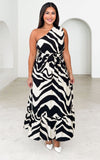 Devina Maxi Dress - Black Abstract Print