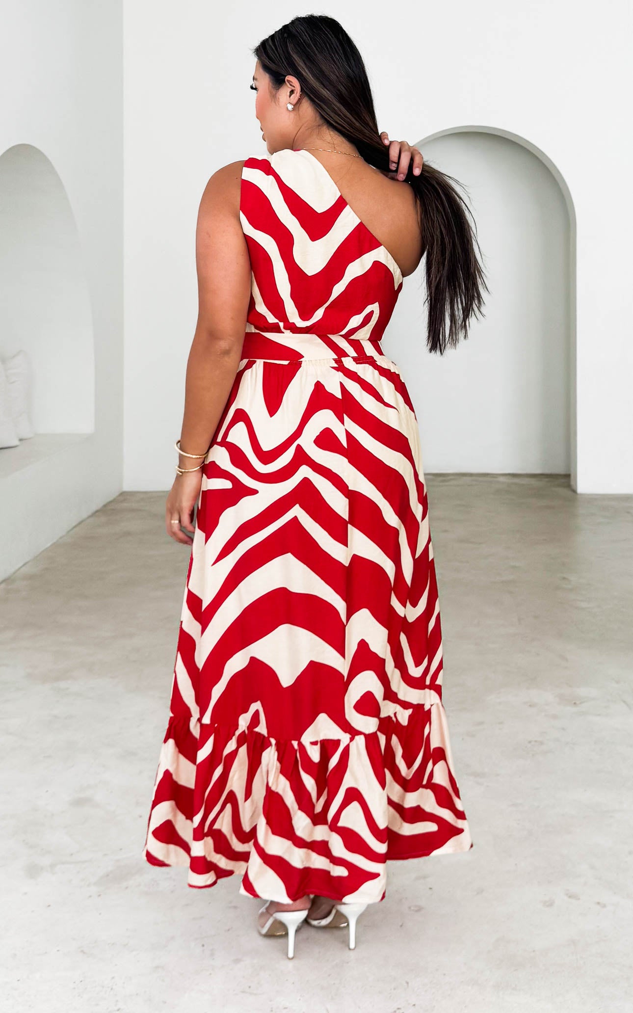 Devina Maxi Dress - Red Cream Abstract Print