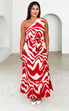 Devina Maxi Dress - Red Cream Abstract Print