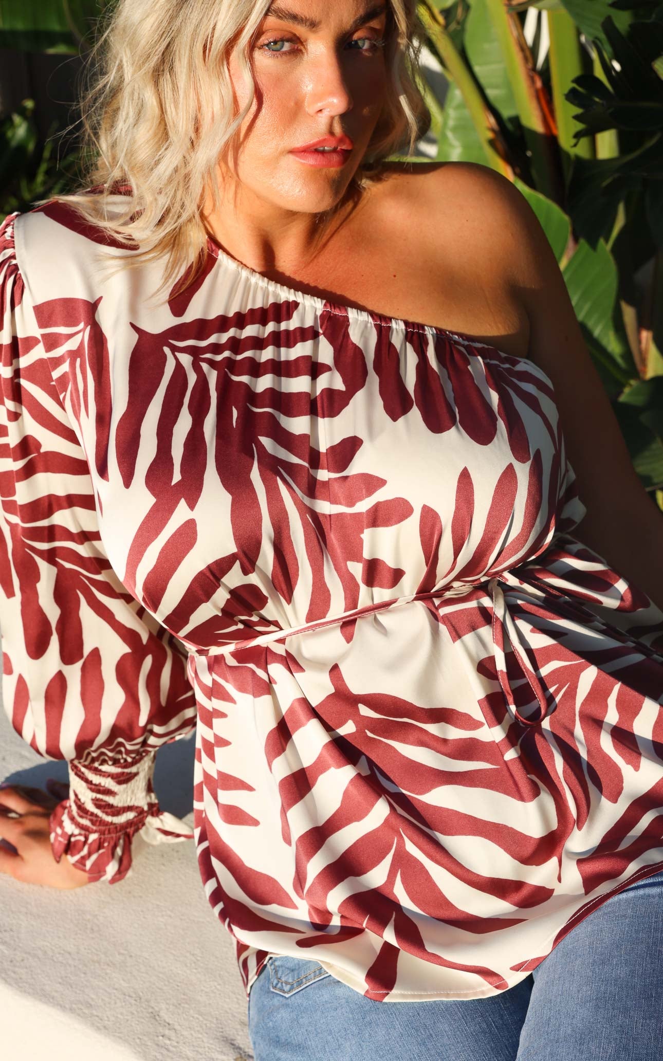 Devorah Long Sleeve Top - Cream Wine Print