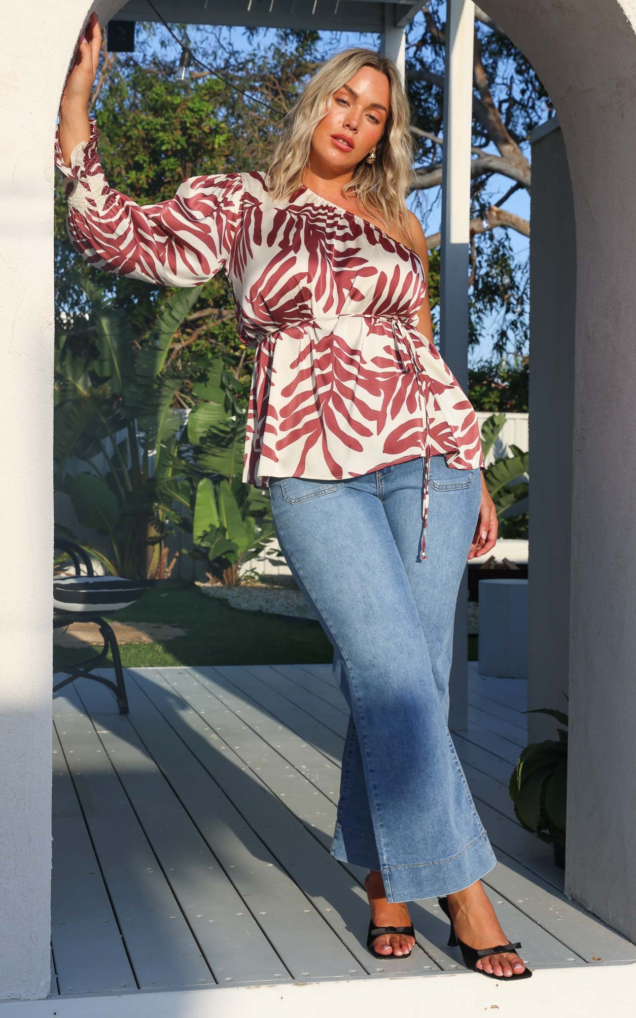 Devorah Long Sleeve Top - Cream Wine Print