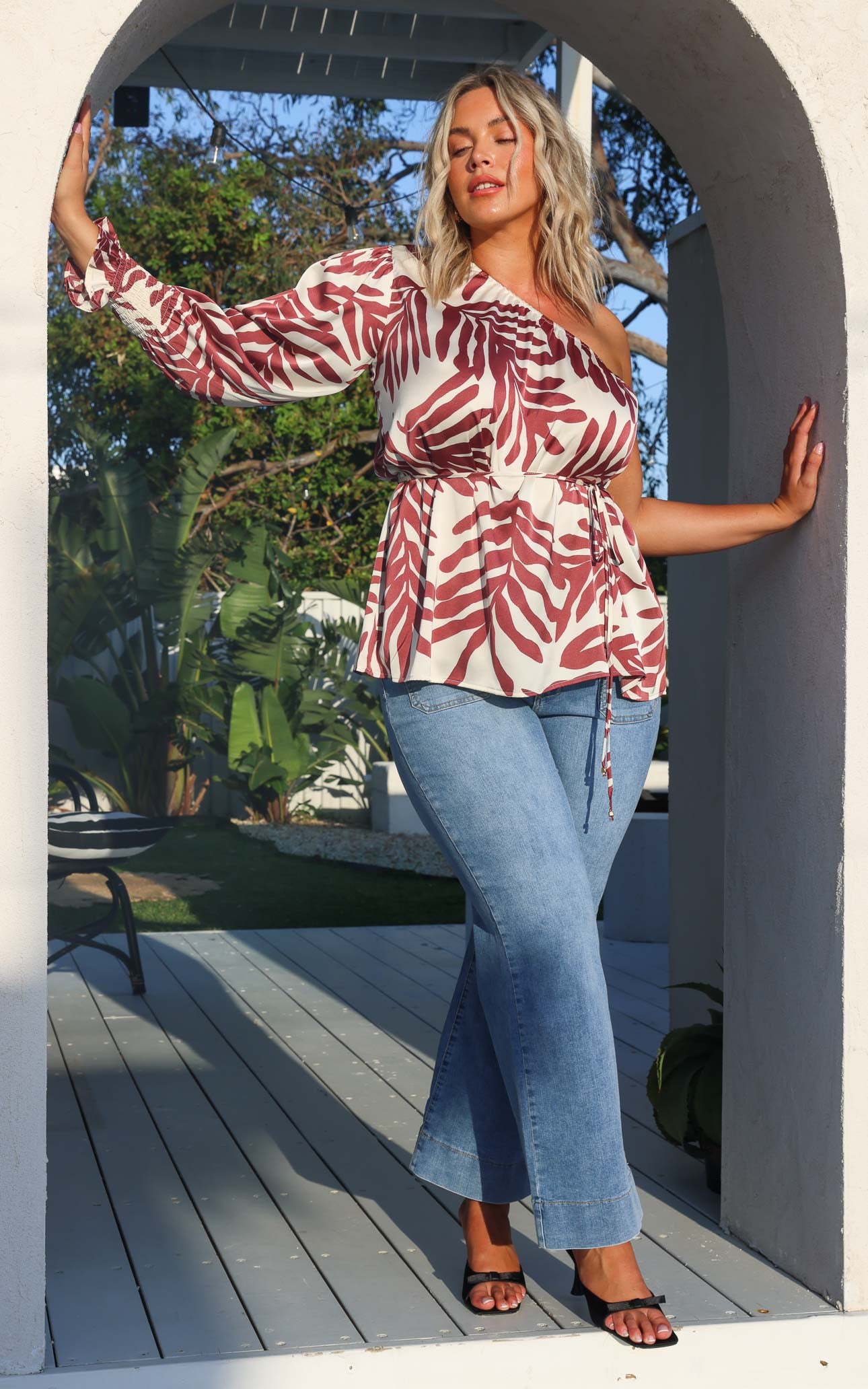 Devorah Long Sleeve Top - Cream Wine Print