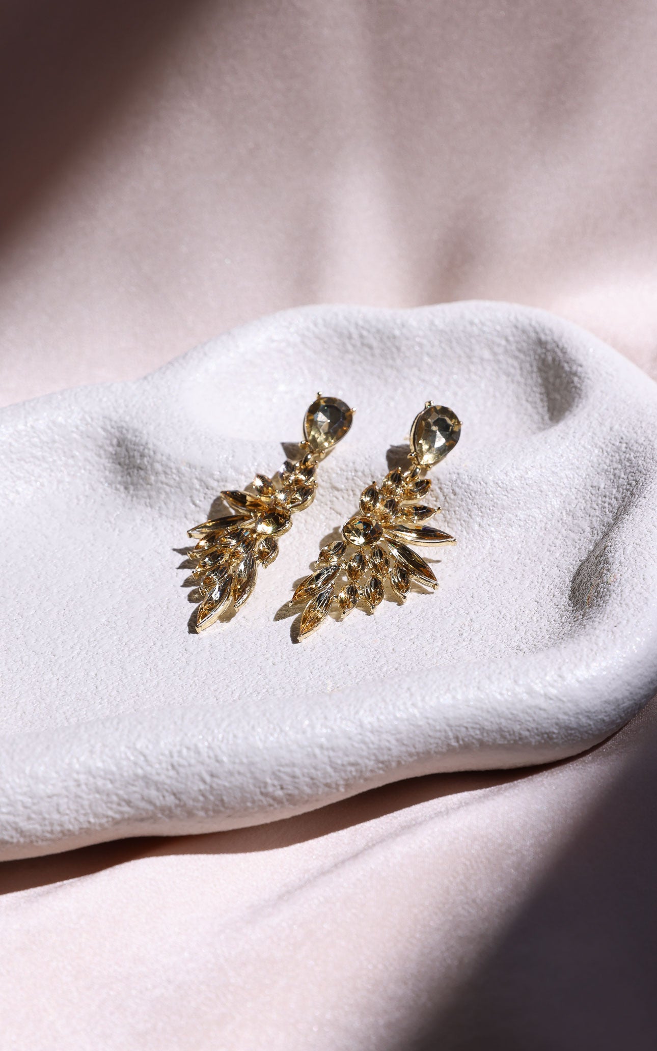 Diamonique Drop Stud Earrings - Gold Champagne Marquise