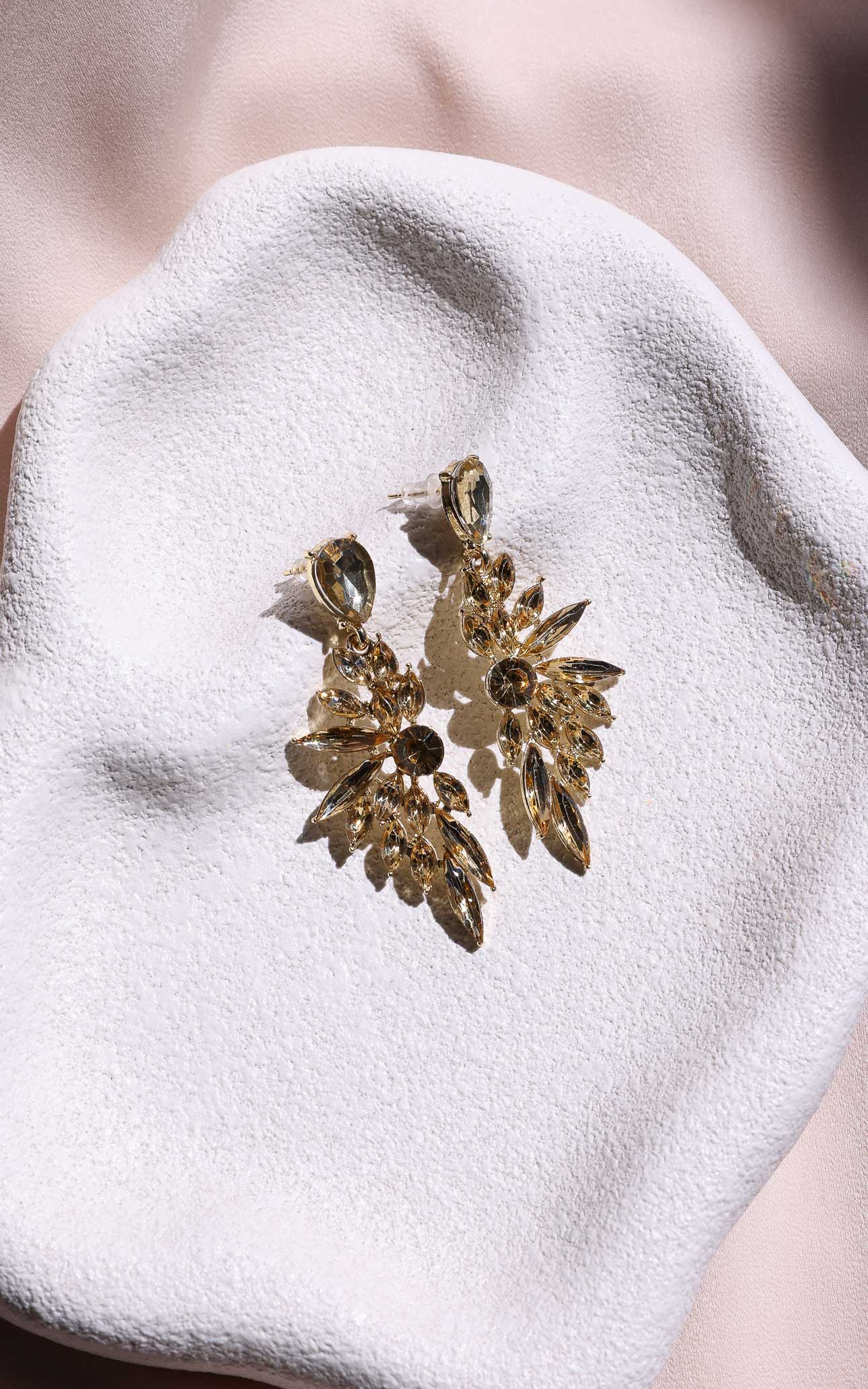 Diamonique Drop Stud Earrings - Gold Champagne Marquise