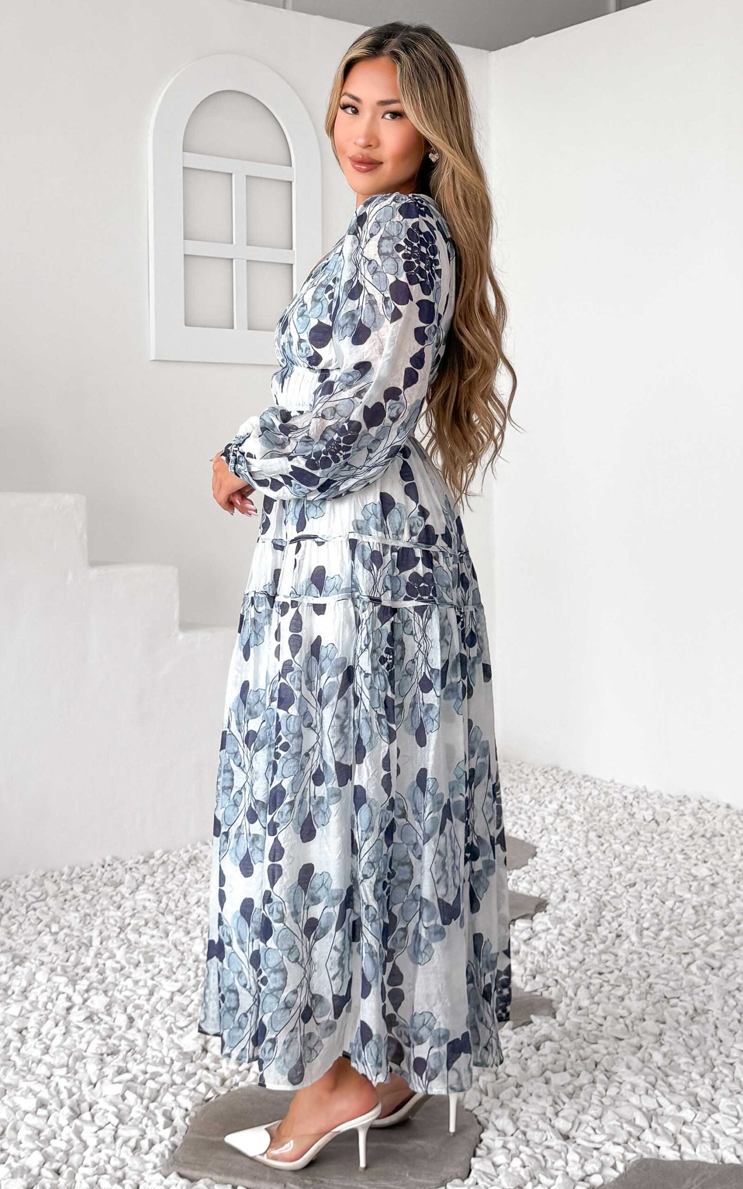 Diana Long Sleeve Maxi Dress - Blue Print