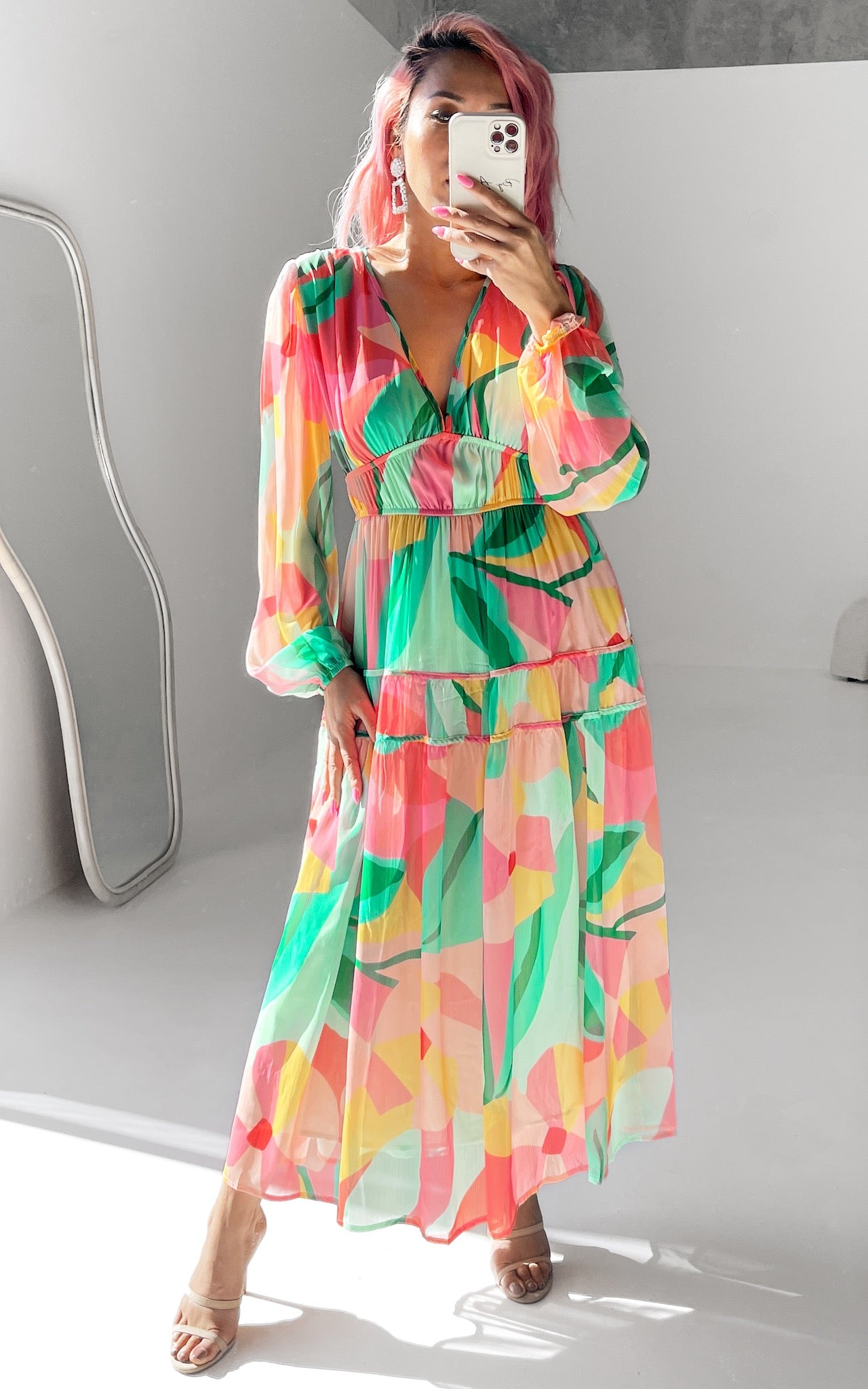 Diana Maxi Dress - Green Pink Multi Print