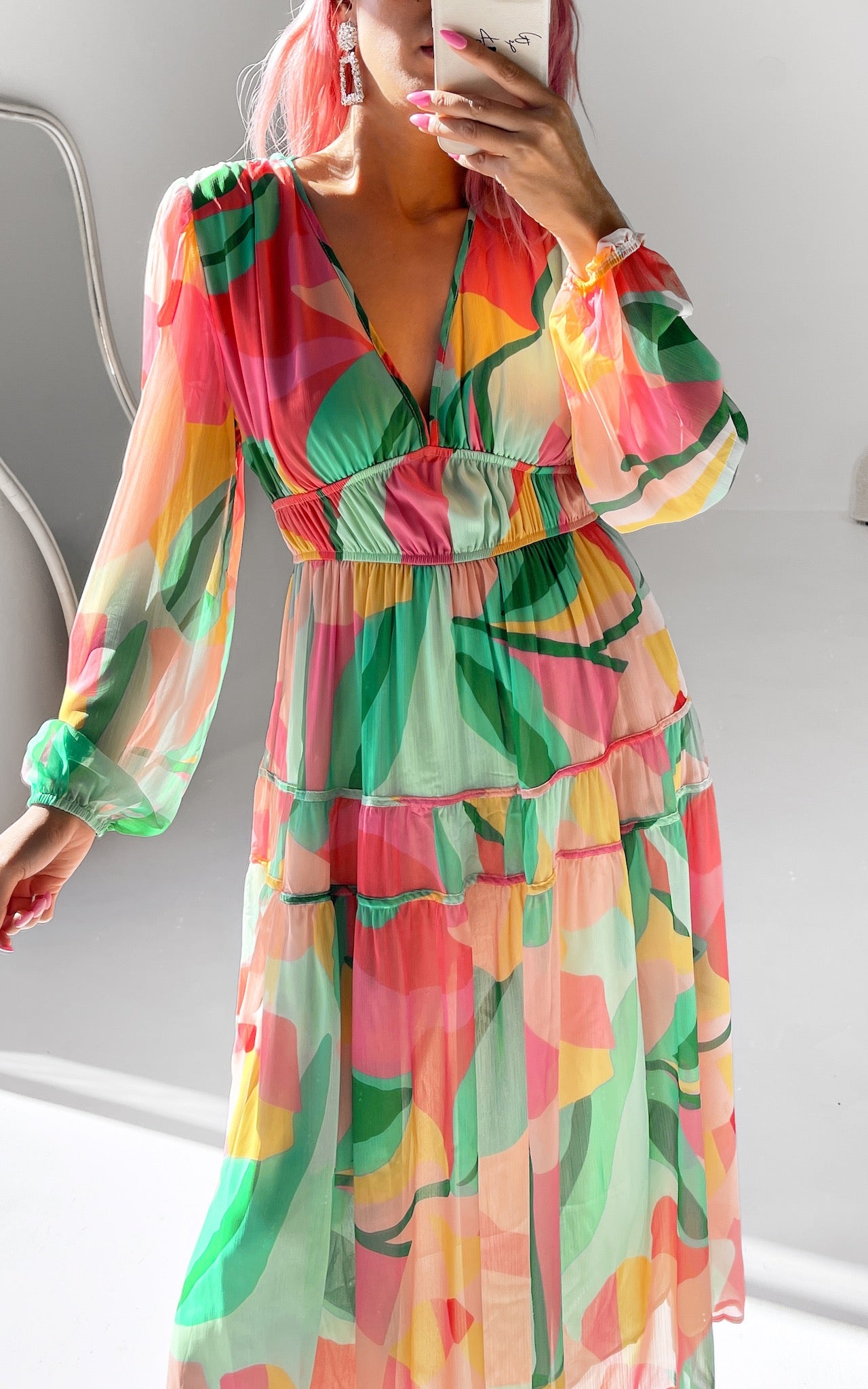 Diana Maxi Dress - Green Pink Multi Print