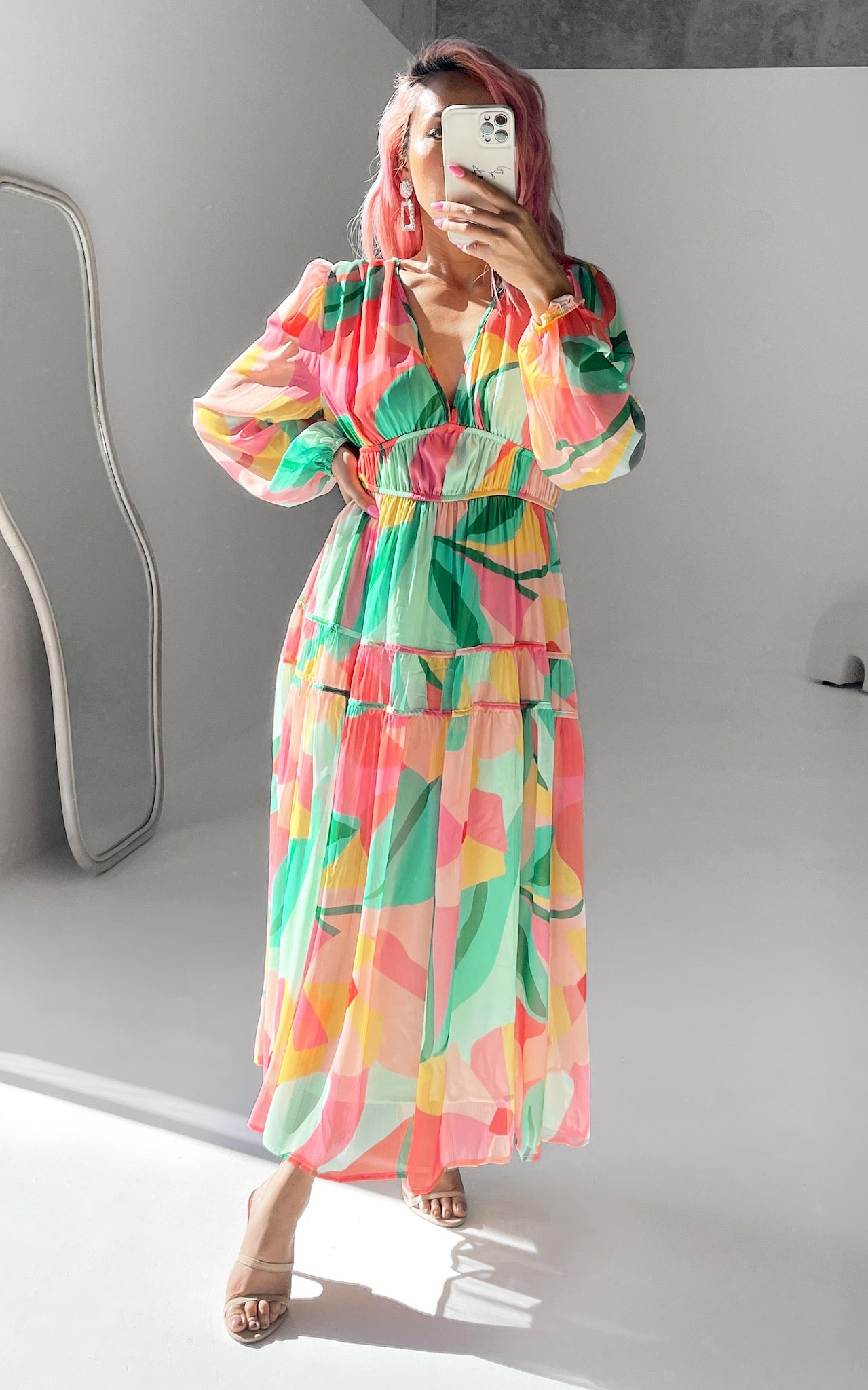 Diana Maxi Dress - Green Pink Multi Print