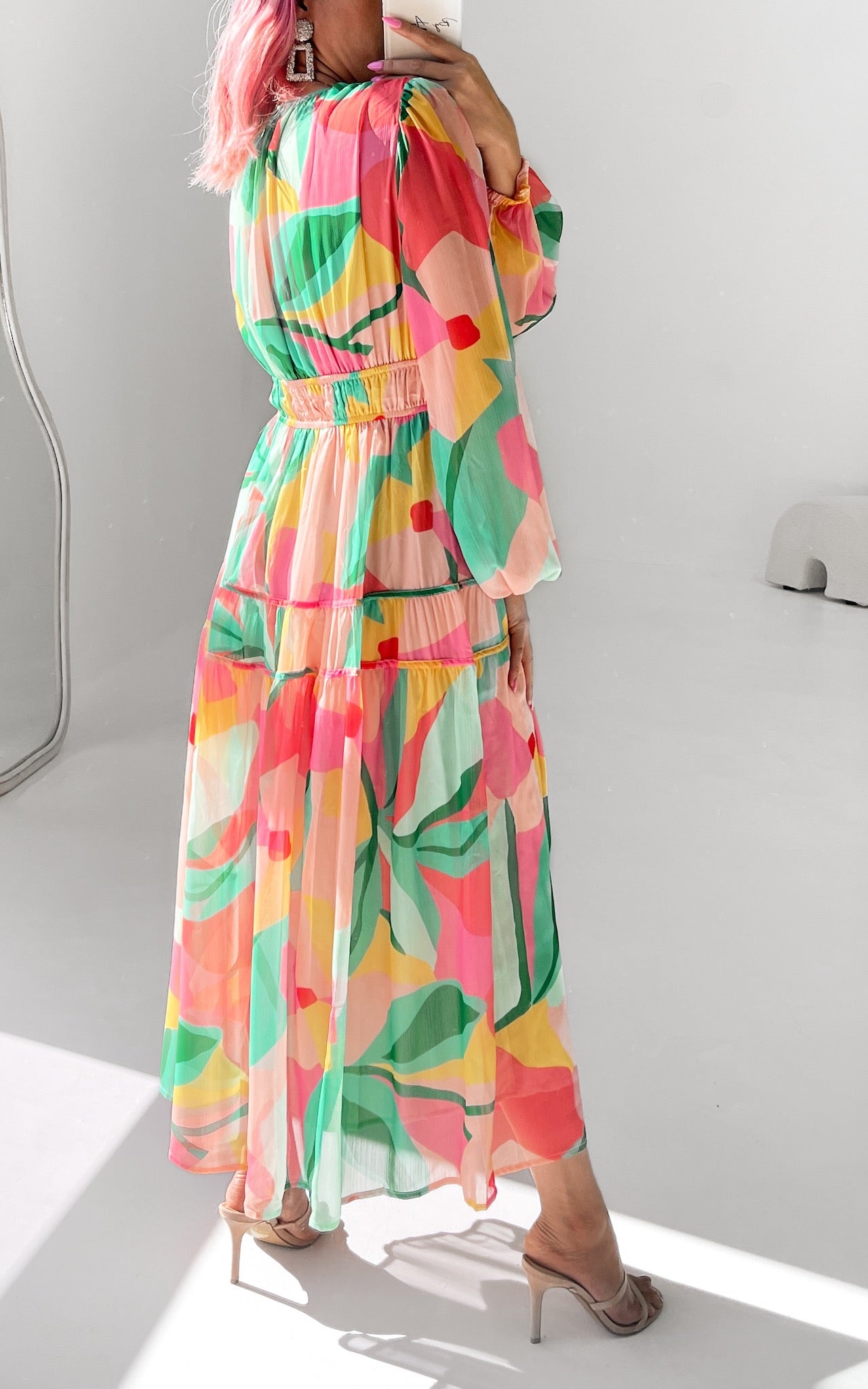 Diana Maxi Dress - Green Pink Multi Print