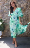 Diana Short Sleeve Maxi Dress - Green Blue Floral