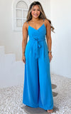 Diaz Shirred Back Panel Wide Leg Jumpsuit - Blue