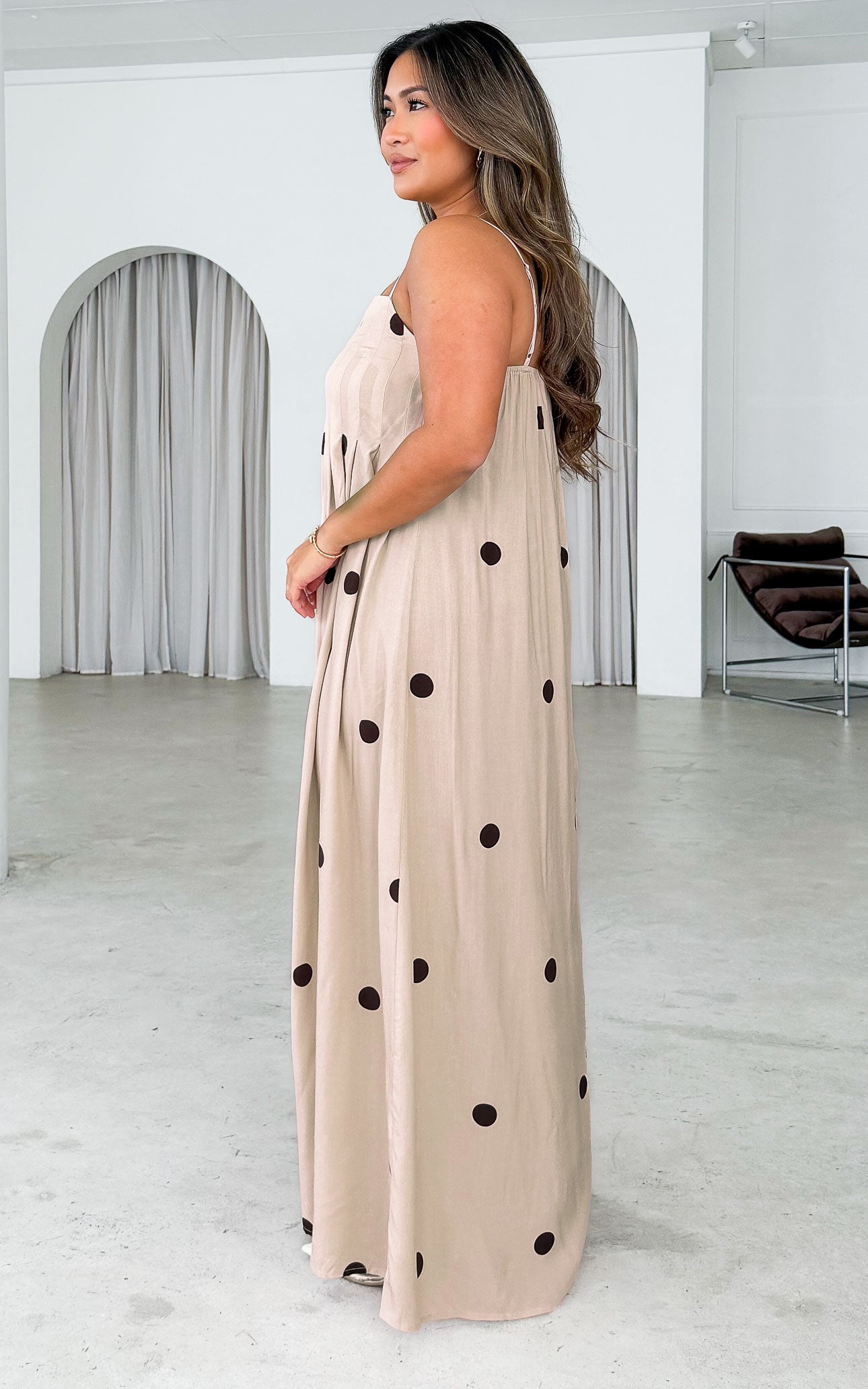 Marie Maxi Dress - Beige Spots