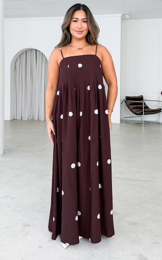 Marie Maxi Dress - Chocolate Brown Spots