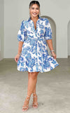 Doneth Mini Dress - White Blue Print