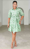 Doneth Mini Dress - White Green Print