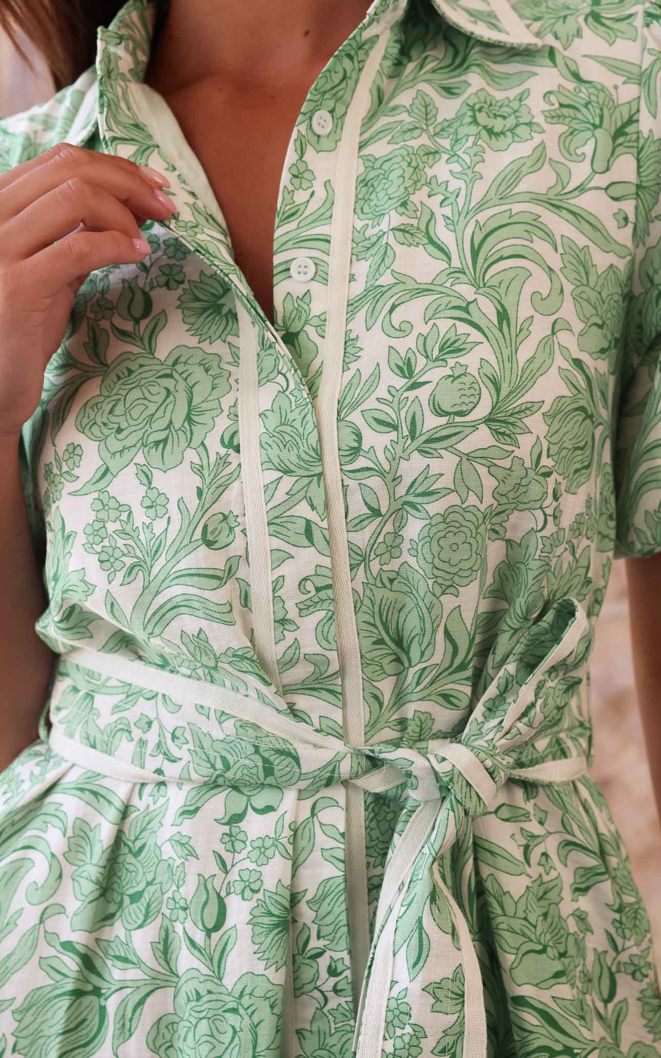 Doneth Mini Dress - White Green Print