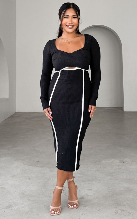 Dylan Midi Dress - Black White